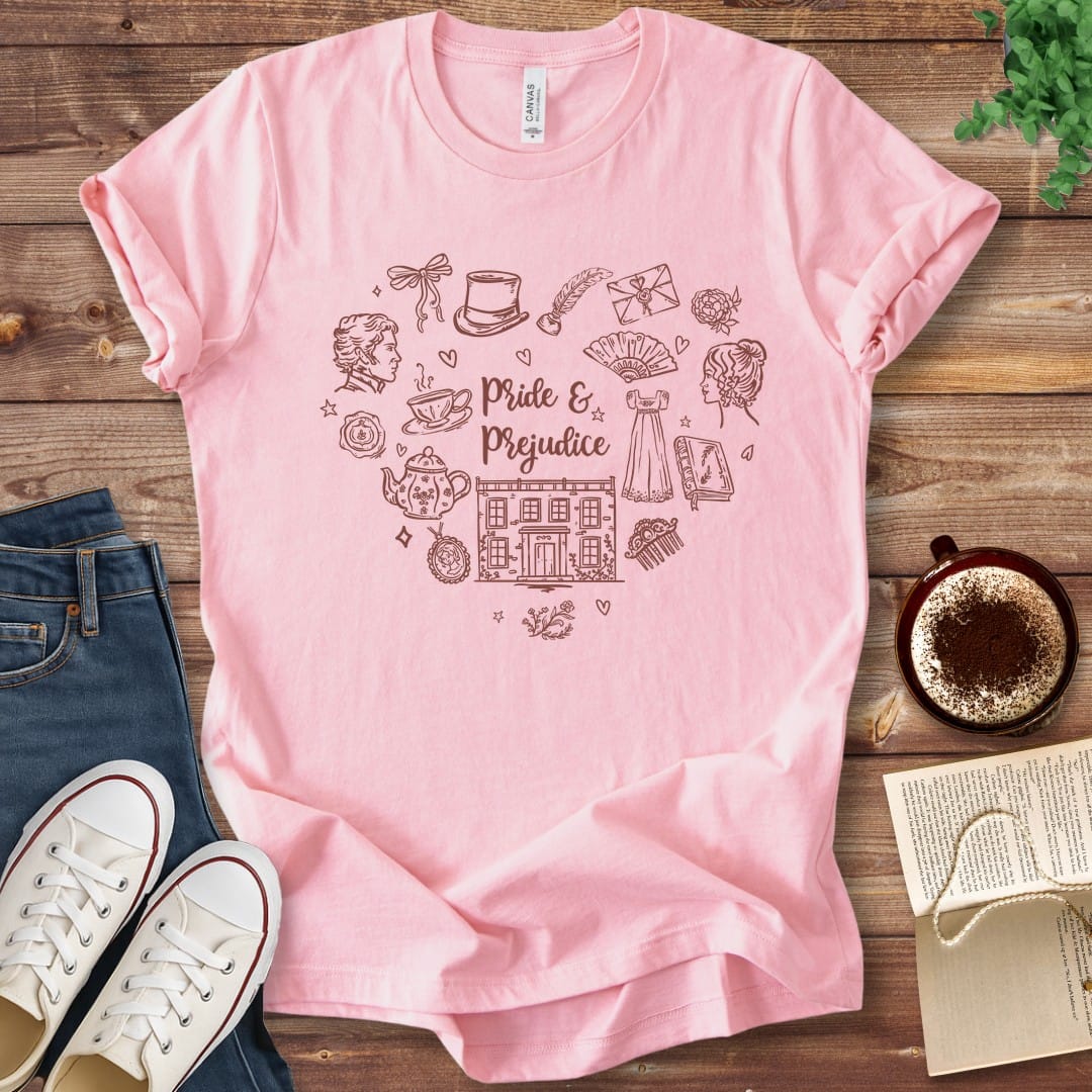 T-Shirt Pink / S Pride and Prejudice Doodle T-Shirt