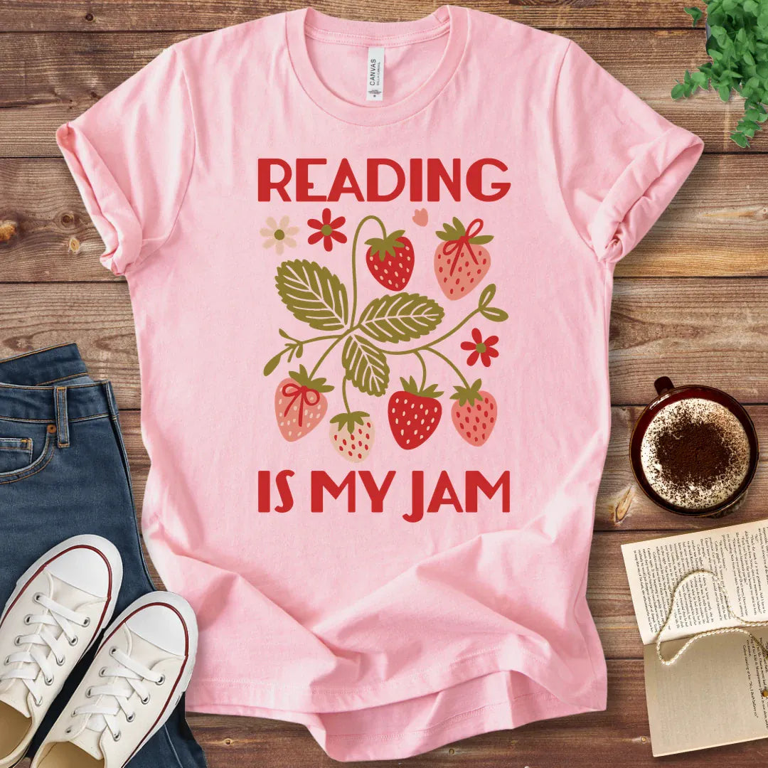 T-Shirt Pink / S Reading is My Jam Strawberries T-Shirt