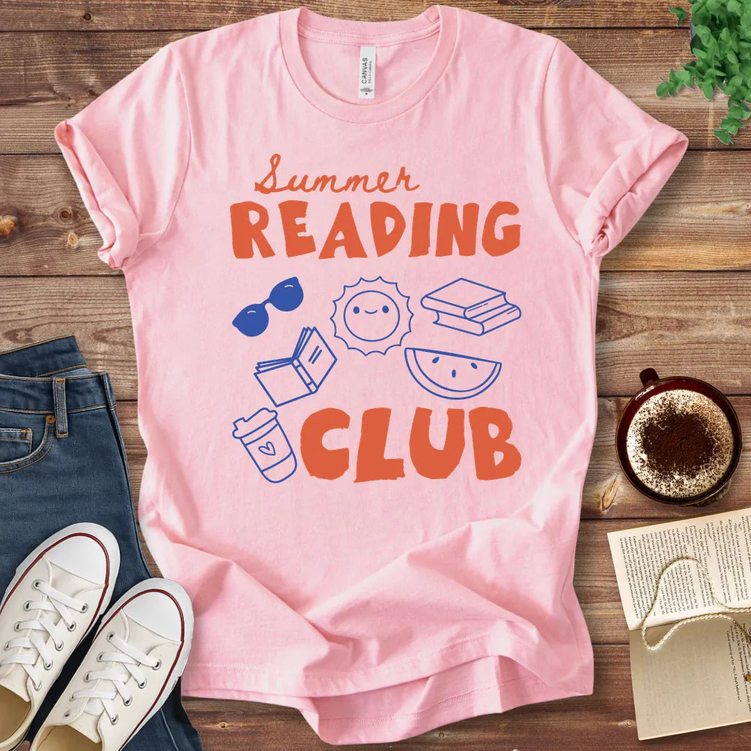 T-Shirt Pink / S Retro Doodle Summer Book Club T-Shirt