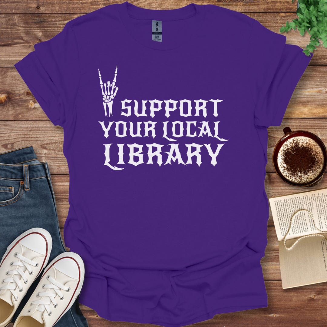 Printful T-shirt Purple / S Support Your Library Shirt - Heavy Metal Style