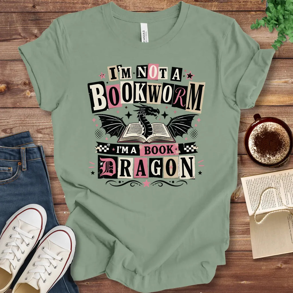 T-Shirt Sage / S Book Dragon Retro Collage T-Shirt