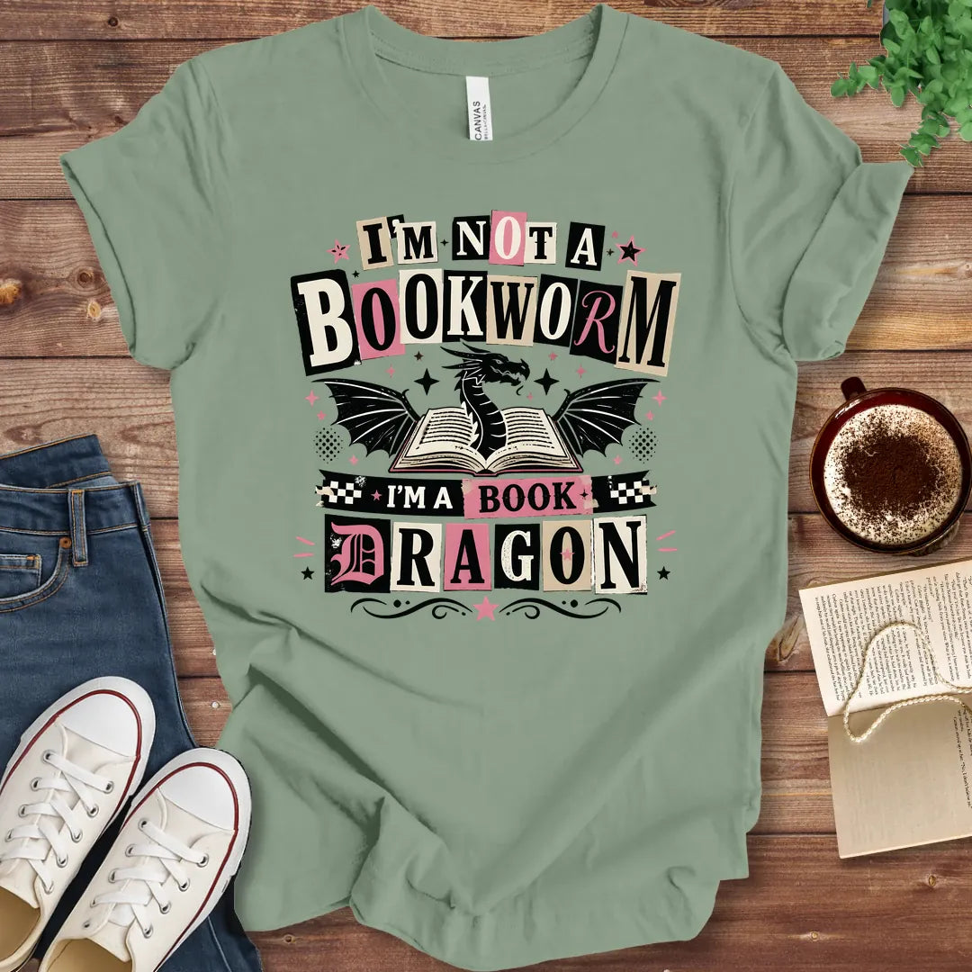 T-Shirt Sage / S Book Dragon Retro Collage T-Shirt