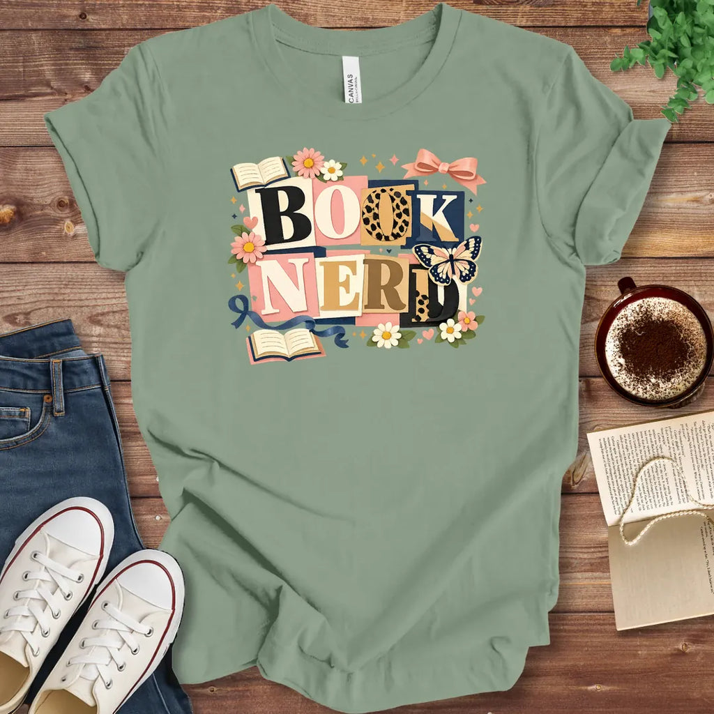 T-Shirt Sage / S Book Nerd Floral Shirt