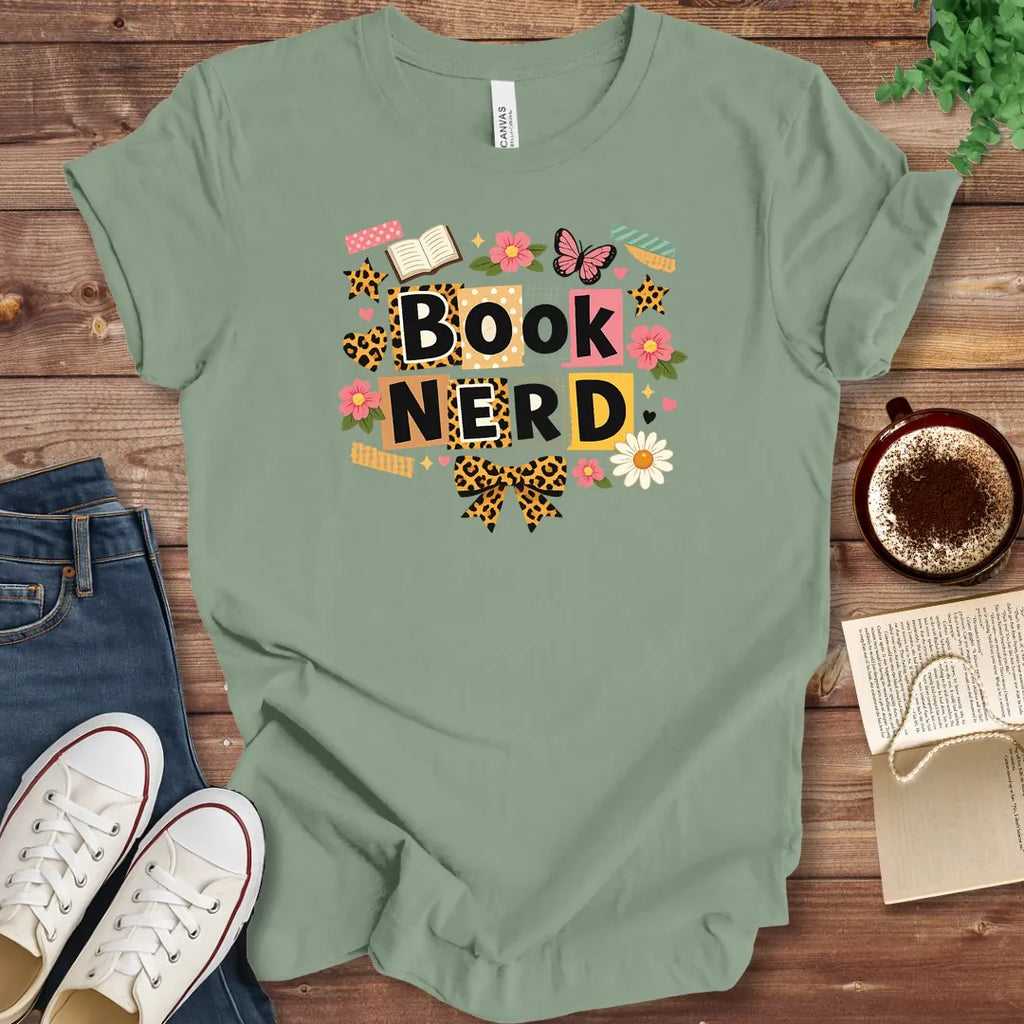 T-Shirt Sage / S Book Nerd Leopard Print Shirt