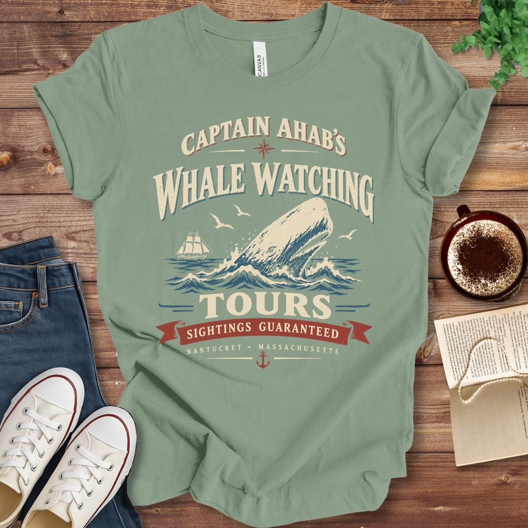T-Shirt Sage / S Captain Ahab's Whale Watching Tours Moby Dick T-Shirt