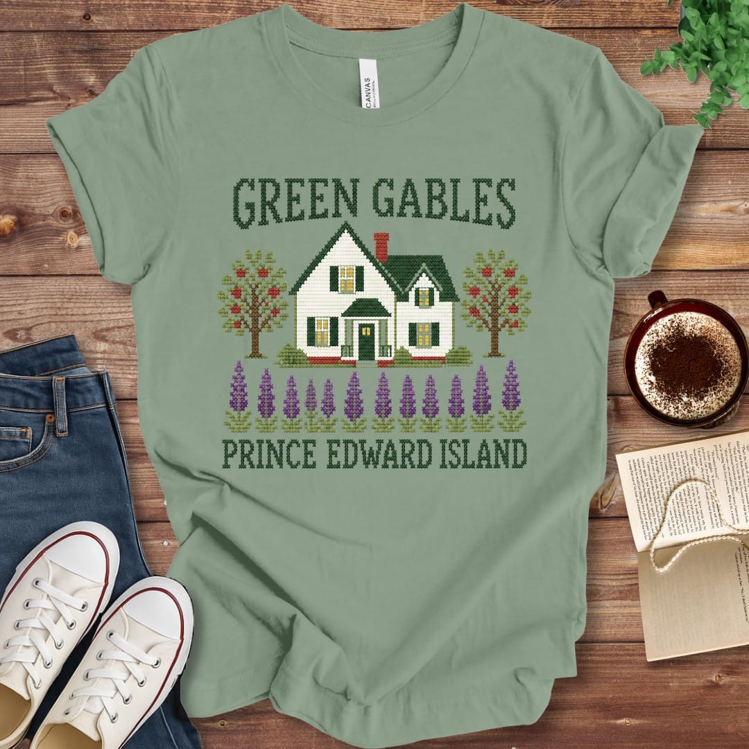 T-Shirt Sage / S Green Gables Faux Cross Stitch T-Shirt