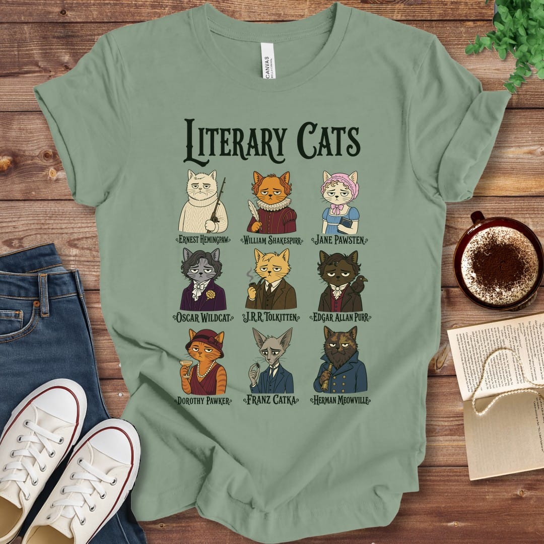T-Shirt Sage / S Literary Cats T-Shirt