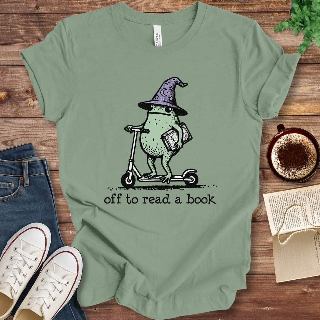 T-Shirt Sage / S Off to Read a Book Frog T-Shirt