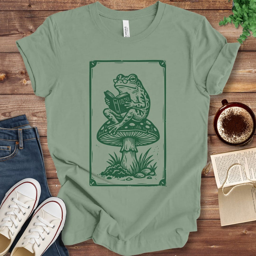 T-Shirt Sage / S Reading Frog Book Lover Shirt