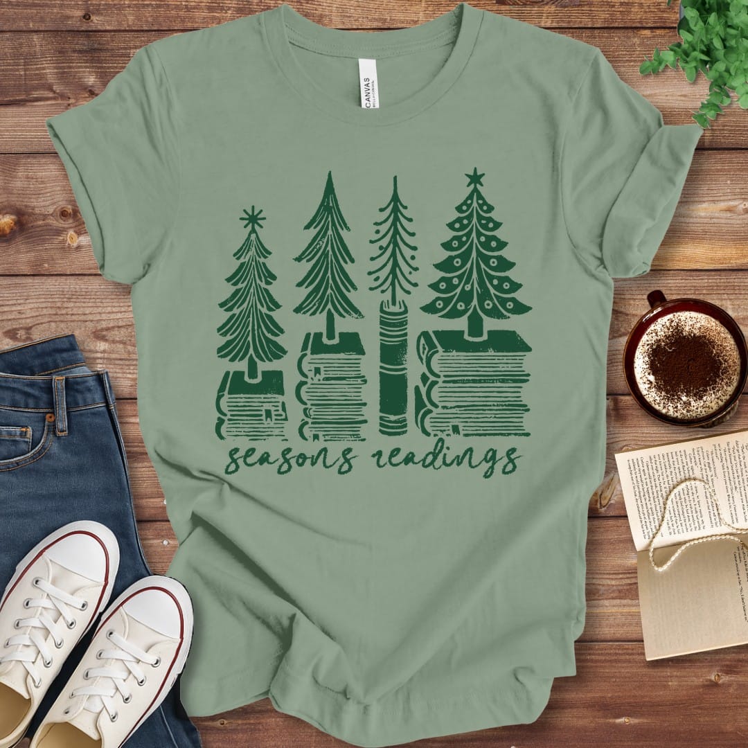 T-Shirt Sage / S Seasons Readings Book Trees T-Shirt