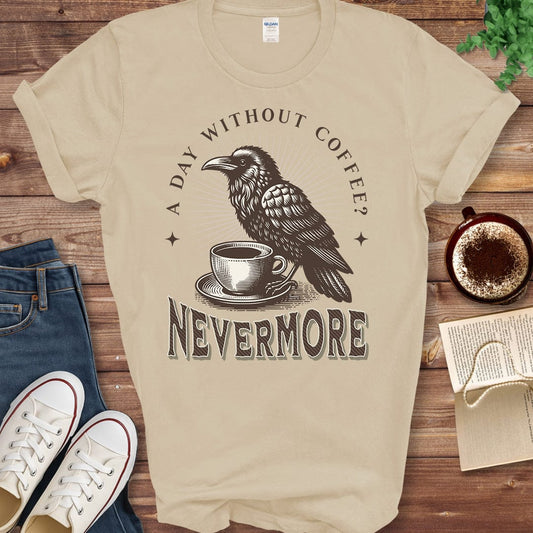 Printful T-shirt Sand / S Books and Coffee T-shirt “Nevermore”
