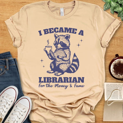 T-Shirt Soft Cream / S Funny Librarian Raccoon Shirt