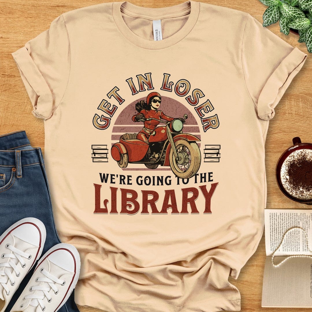 T-Shirt Soft Cream / S Funny Library Shirt - Get In Loser We're Going to the Library