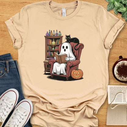 T-Shirt Soft Cream / S Halloween Ghost Reading Shirt