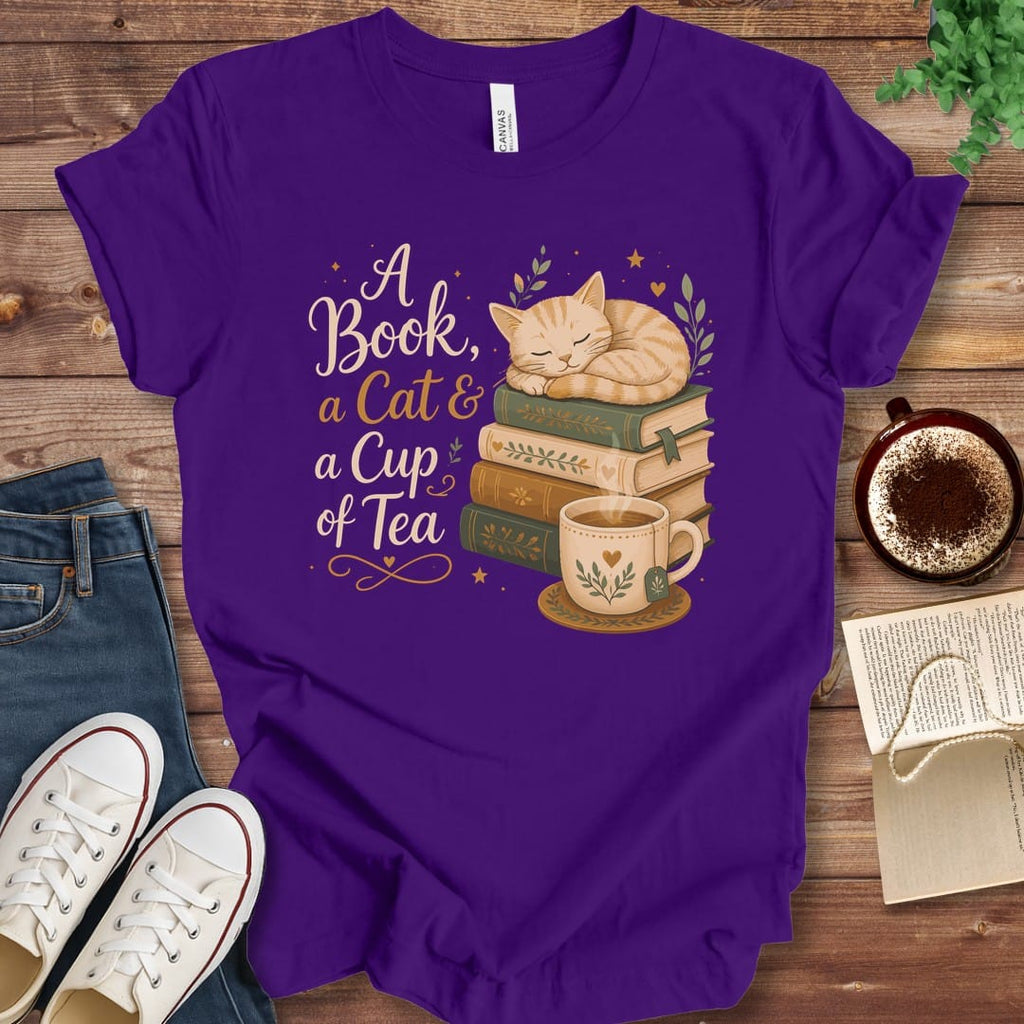T-Shirt Team Purple / S A Book a Cat and a Cup of Tea T-Shirt