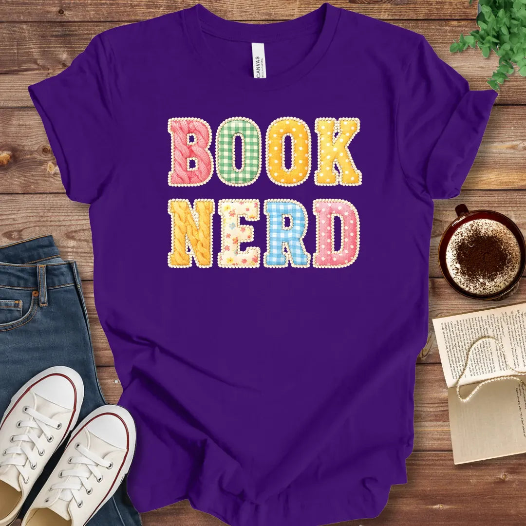 T-Shirt Team Purple / S Book Nerd Faux Patchwork T-Shirt