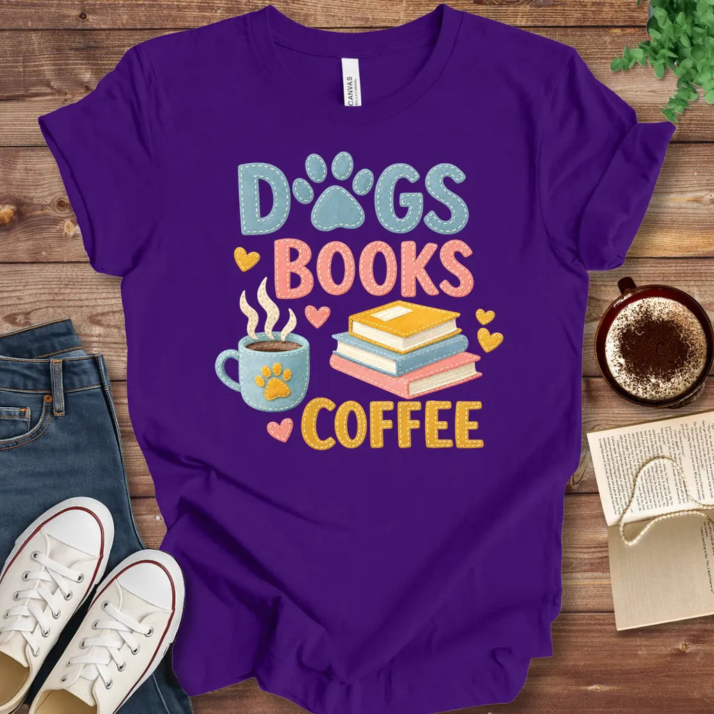 T-Shirt Team Purple / S Dogs Books and Coffee Faux Patchwork T-Shirt