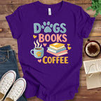 T-Shirt Team Purple / S Dogs Books and Coffee Faux Patchwork T-Shirt
