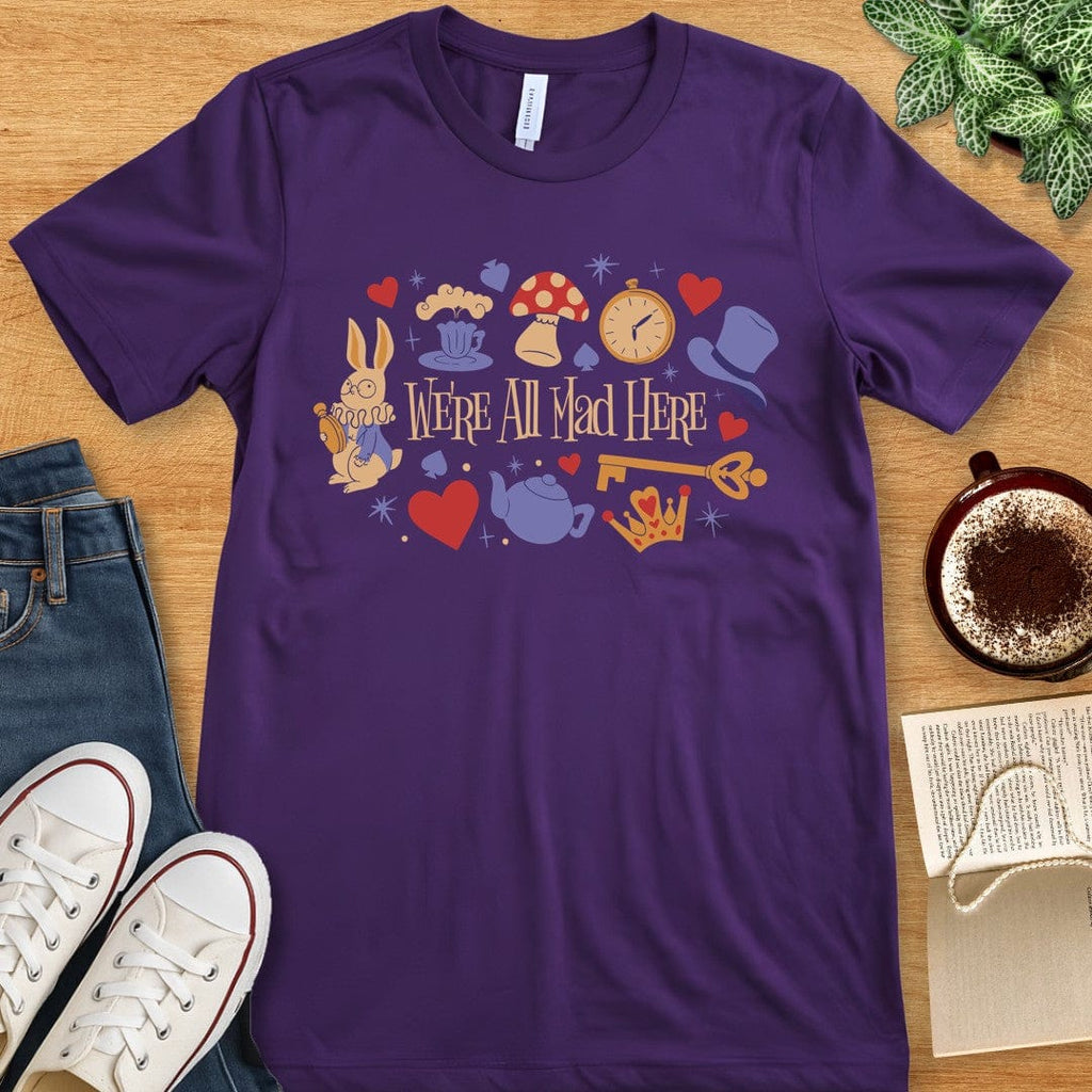 T-Shirt Team Purple / S We're All Mad Here Alice In Wonderland Shirt
