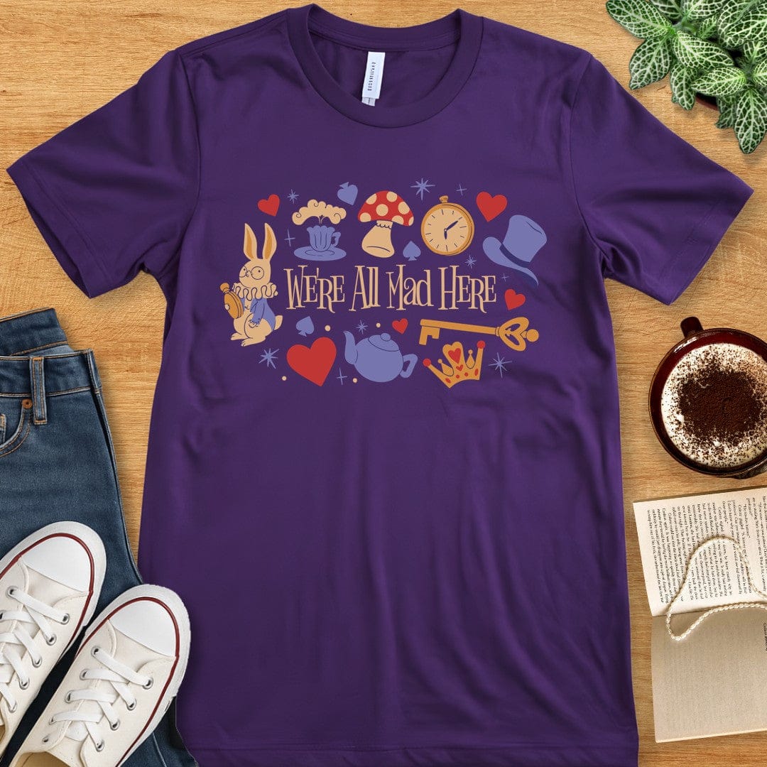 T-Shirt Team Purple / S We're All Mad Here Alice In Wonderland Shirt