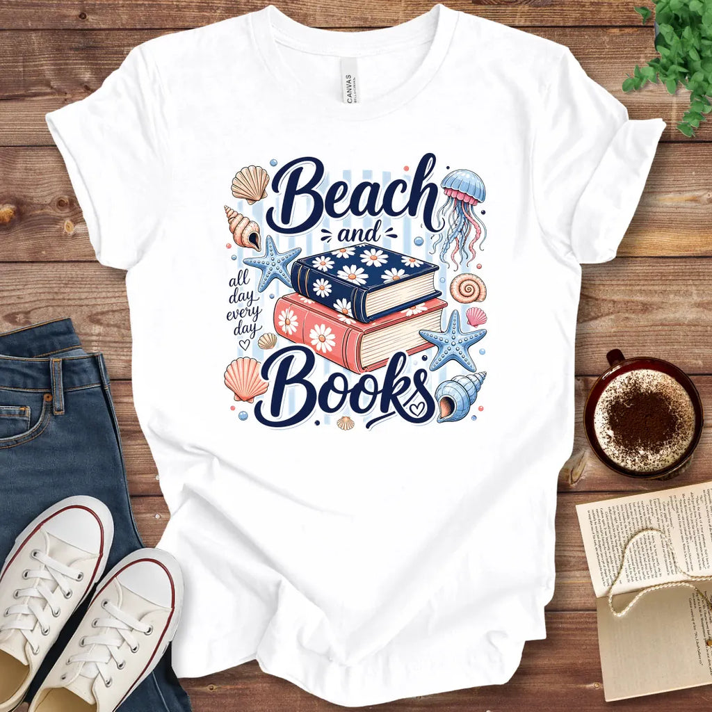T-Shirt White / S Beach and Books Stripes T-Shirt