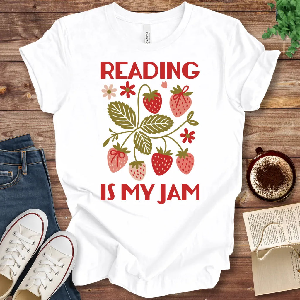 T-Shirt White / S Reading is My Jam Strawberries T-Shirt