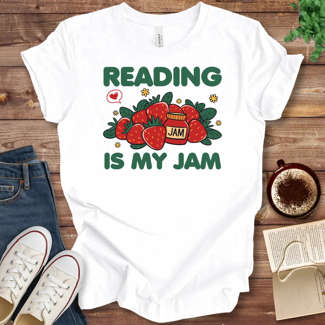 T-Shirt White / S Reading is My Jam Strawberry T-Shirt