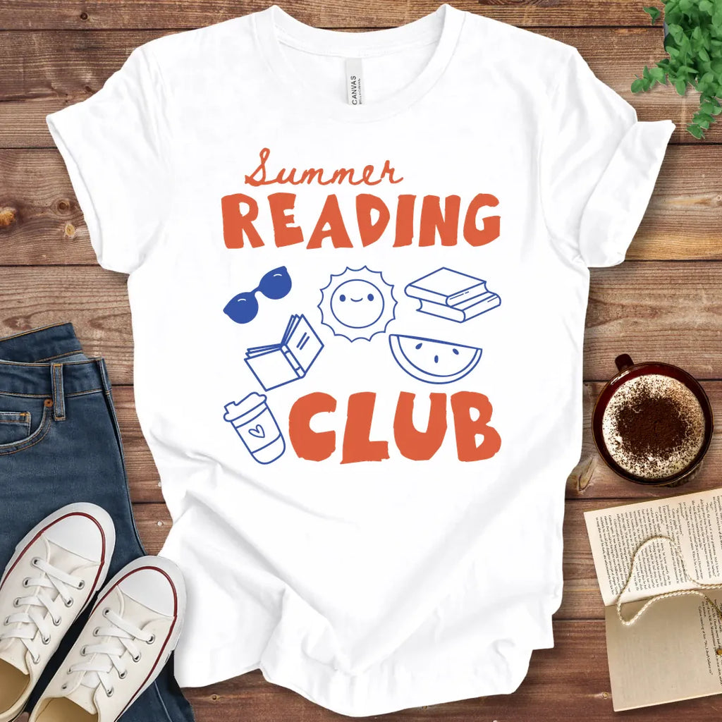 T-Shirt White / S Retro Doodle Summer Book Club T-Shirt
