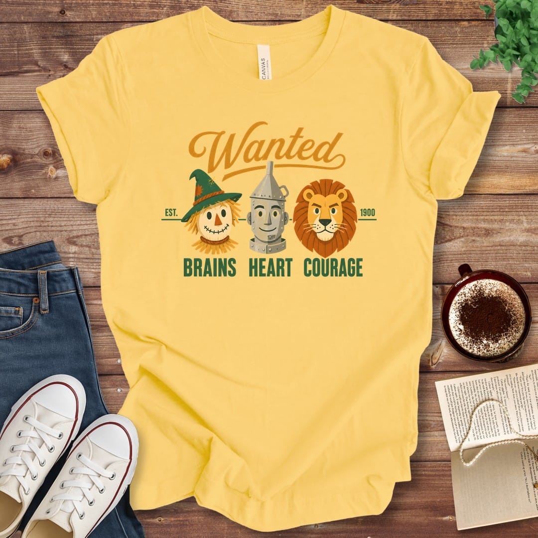 T-Shirt Yellow / S Wanted Brains Heart Courage Wizard of Oz T-Shirt